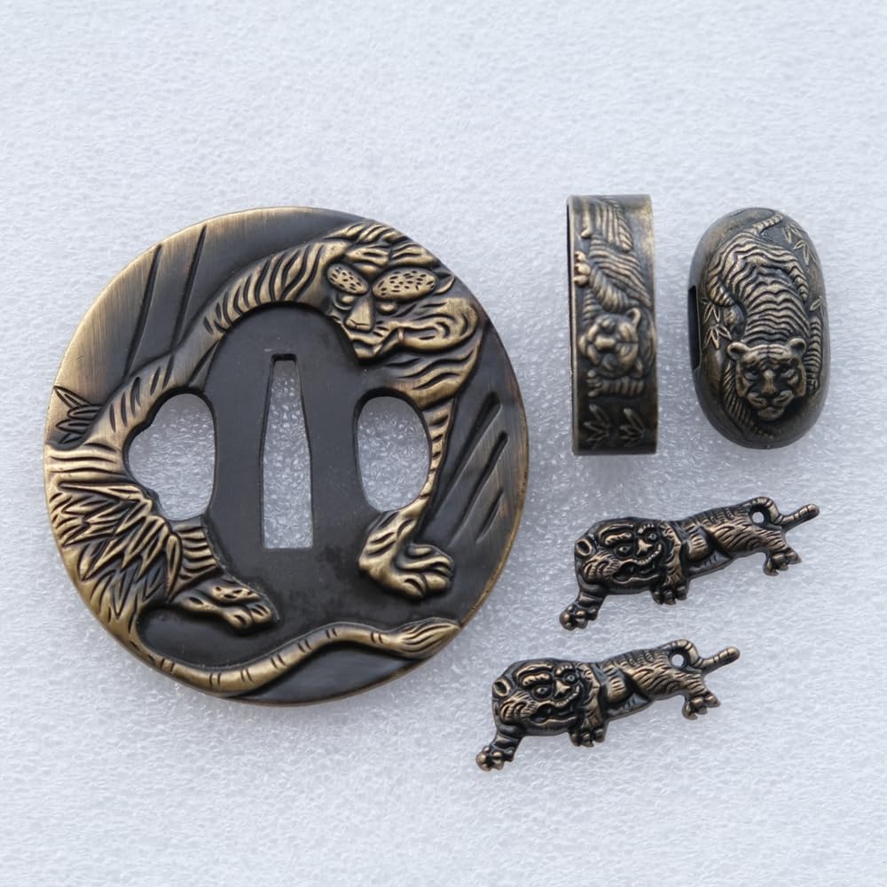Samurai Sword Koshirae Set，Alloy Tsuba Fuchi Kashira Menuki Katana Fittings (HJ124, 3.14in-3.54in, 2.75in-3.14in,)