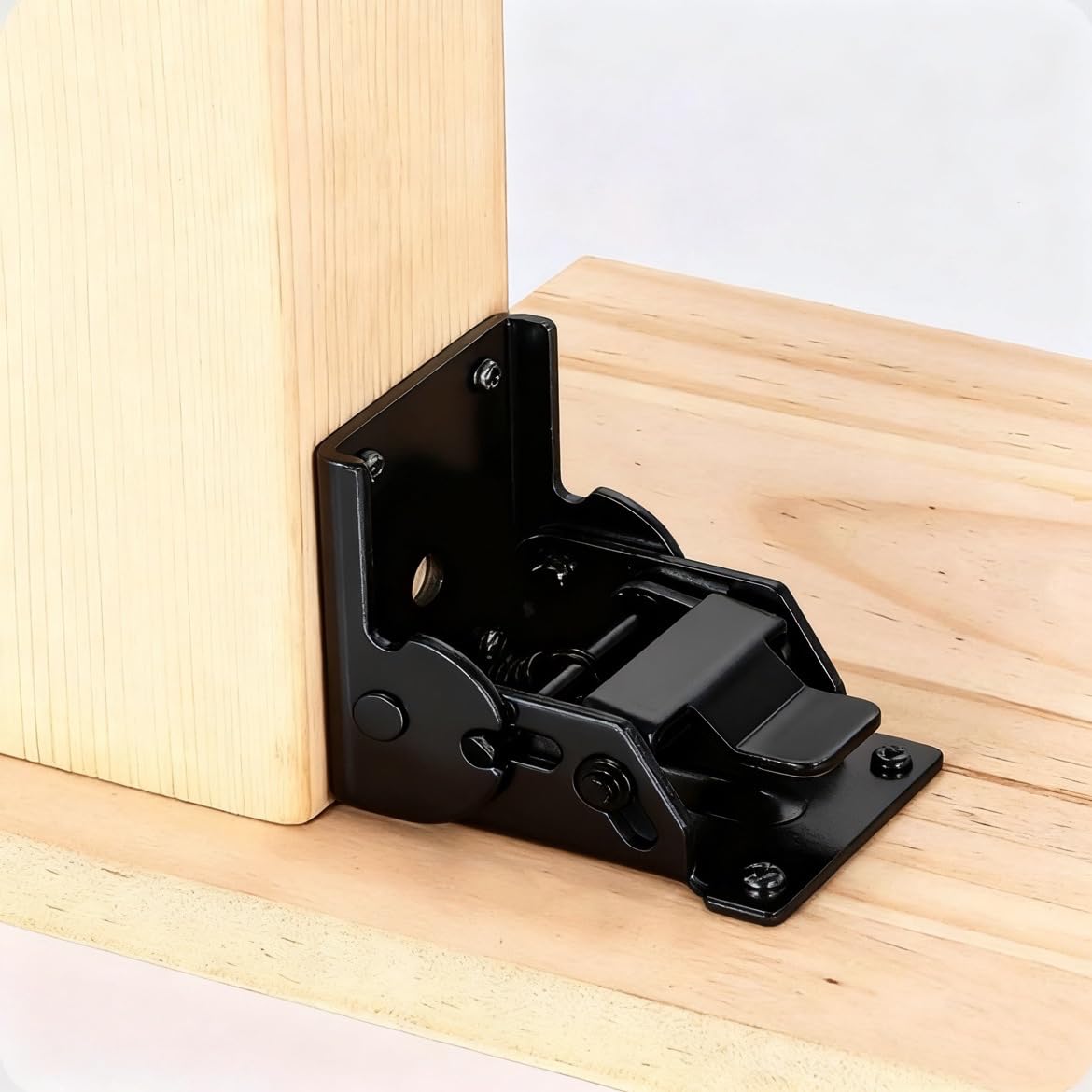 Photo 1 of (Black) 90 Degree self-Locking Folding Hinge Lock Steel Foldable Bracket Hidden Hinge for Extension Brackets of Table Legs Bed Legs and workbenches (4)