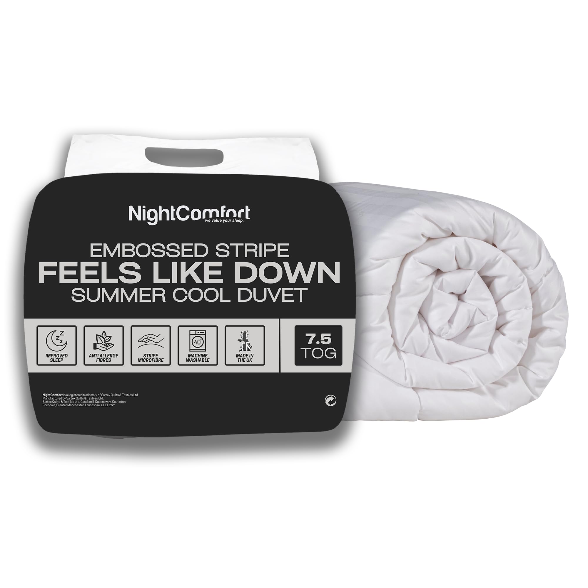 Night Comfort 7.5 Tog Super King Duvet Summer Cool Lightweight Feels Like Down Hotel Collection Microfibre Soft Touch Satin Stripe Duvet