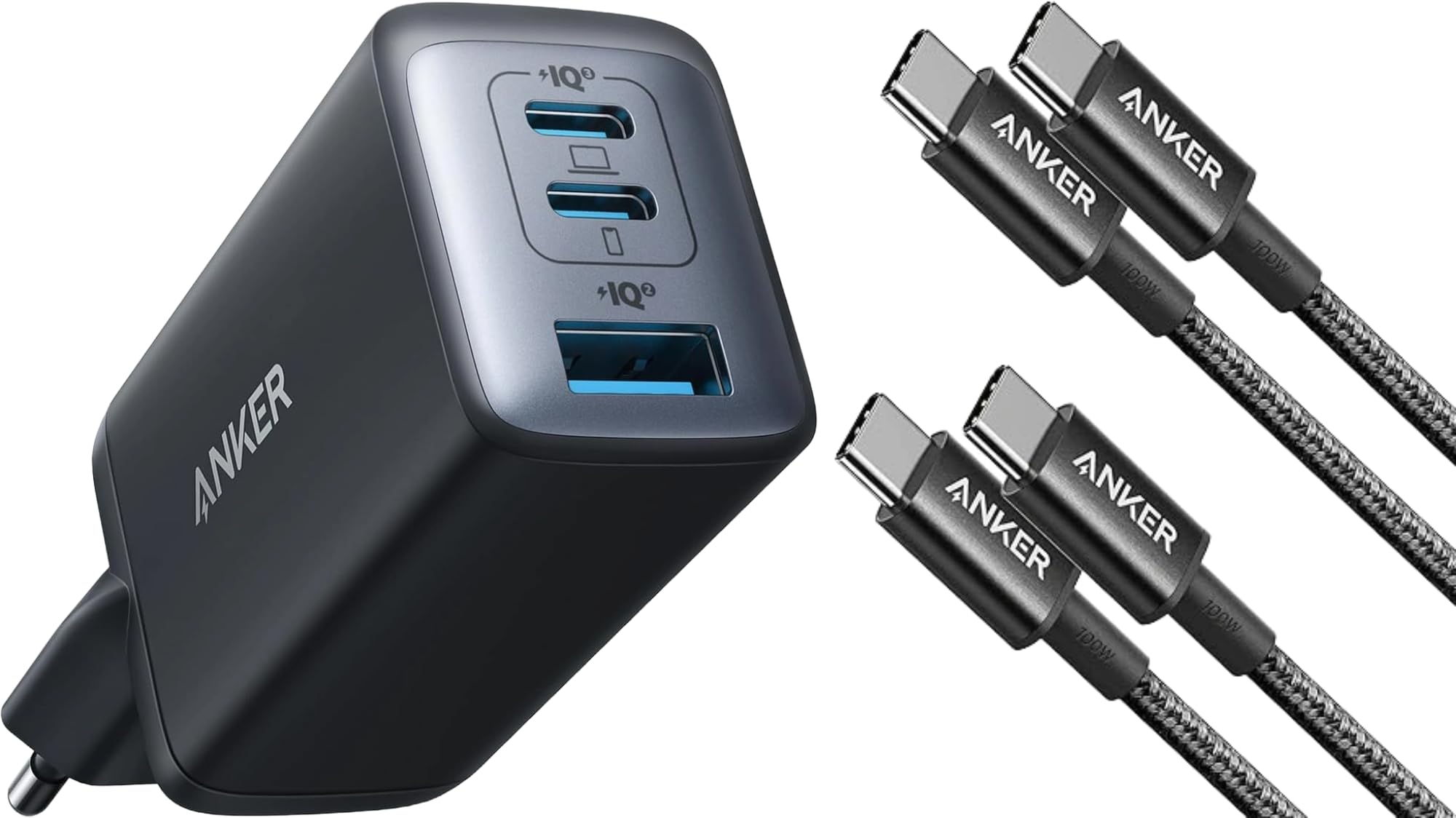 Anker Nano Caricatore 65W 3-Port & Cavo USB C 333(Confezione)