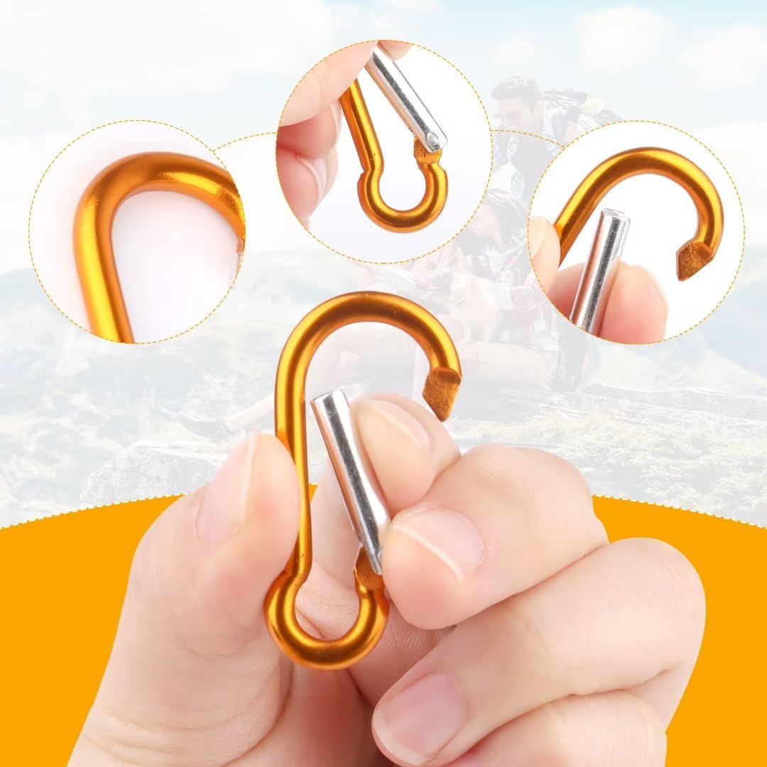 VFANDV 16Pcs Petit Mousqueton 8 Couleurs, en Aluminium, Léger Et Résistant Porte Clef pour Randonnées Camping Pêche Voyages (3,5 x 40 mm)