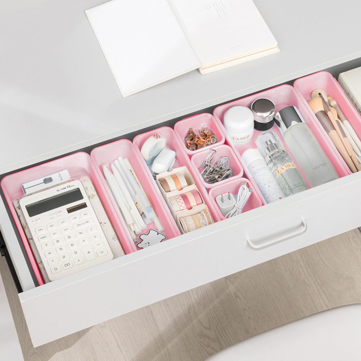 32 organizer rosa, per cassetti, organizer, organizer da toeletta, cassetti per trucco, cucina, bagno, ufficio, organizer impilabile