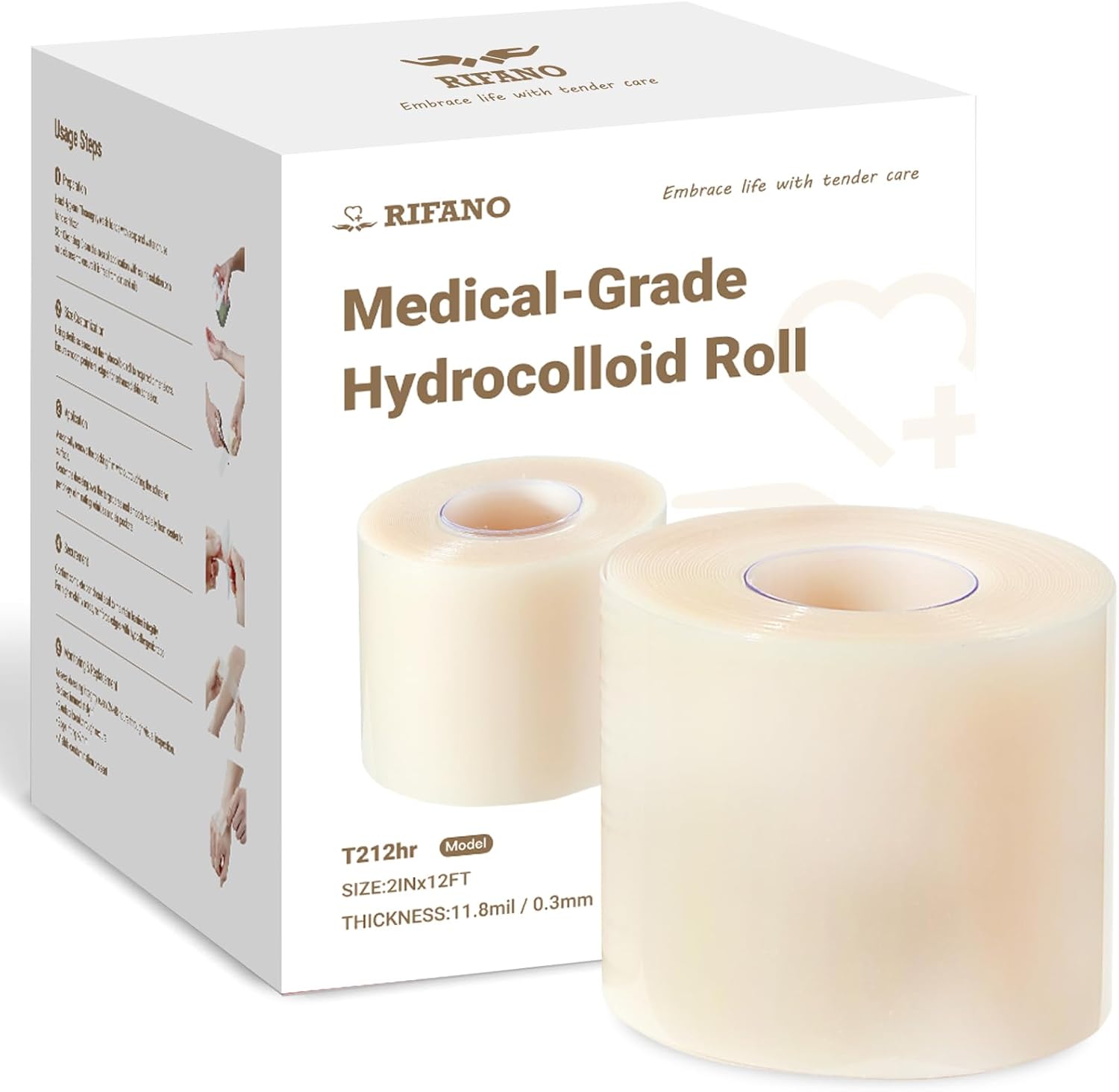 Product image of RIFANO Medical Hydrocolloid Tape Roll, Cut-to-Size, 2in*12ft, 11.8mil/ 0.3mm Thickness, Extra Large Hydrocolloid Patch Bandages with Self-Adhesive, Ultra Absorbent, Flexible & Waterproof