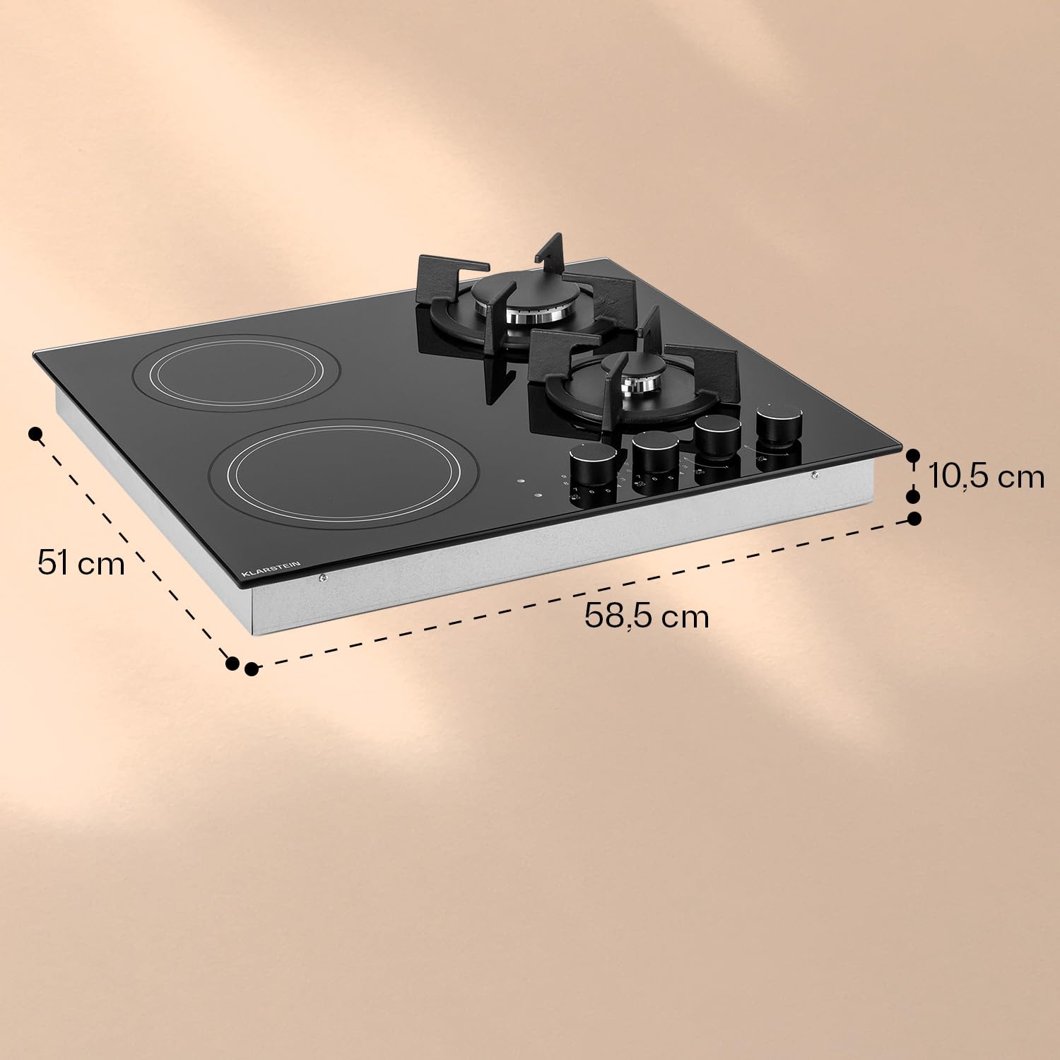 Klarstein Encimera Cocina de Gas, 4 Quemadores, Placa de Gas 6.4kW para Cocina, Cocinas de con Quemador Wok de Acero Inoxidable, Encimera 4 Fuegos con Quemadores de para Casa