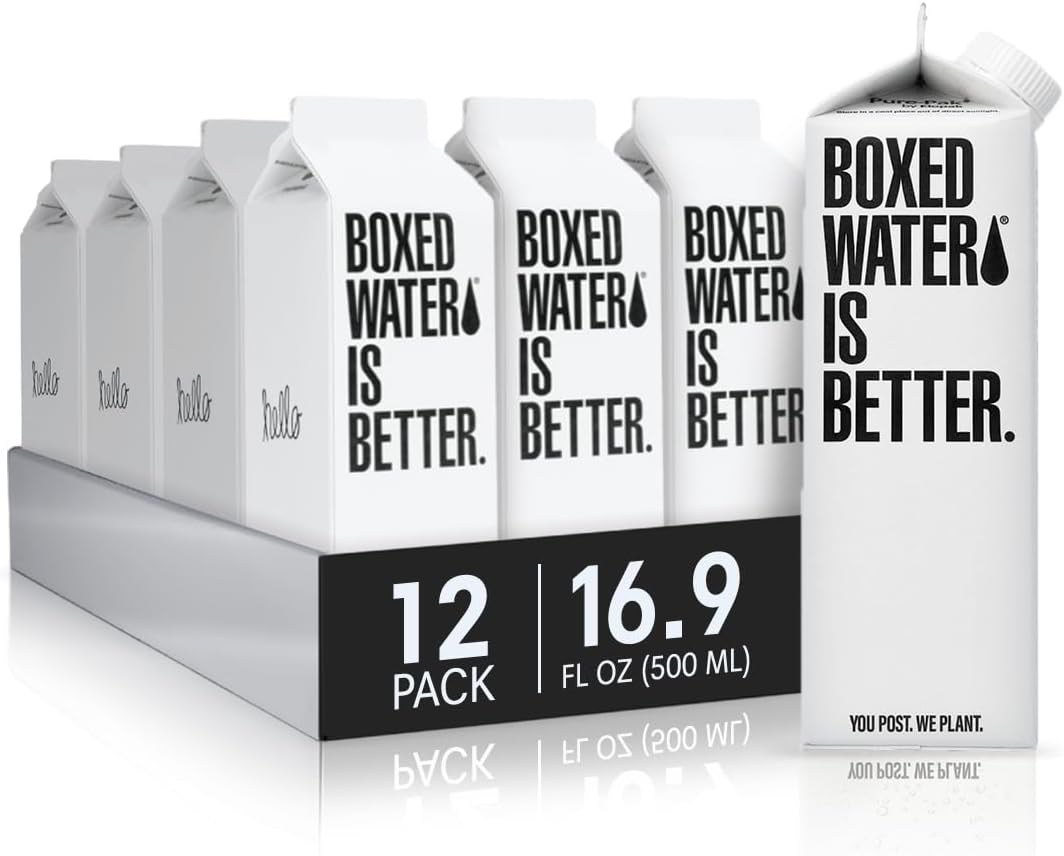 Boxed Water 16.9 oz. (12 Pack) – Purified Drinking Water in Plant-Based Cartons – BPA-Free, Refillable, Reusable – More Sustainable than Premium Plastic Bottled Water