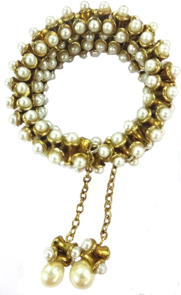 Women's Ethnic Golden Bracelet Studded With Pearls Adjustable