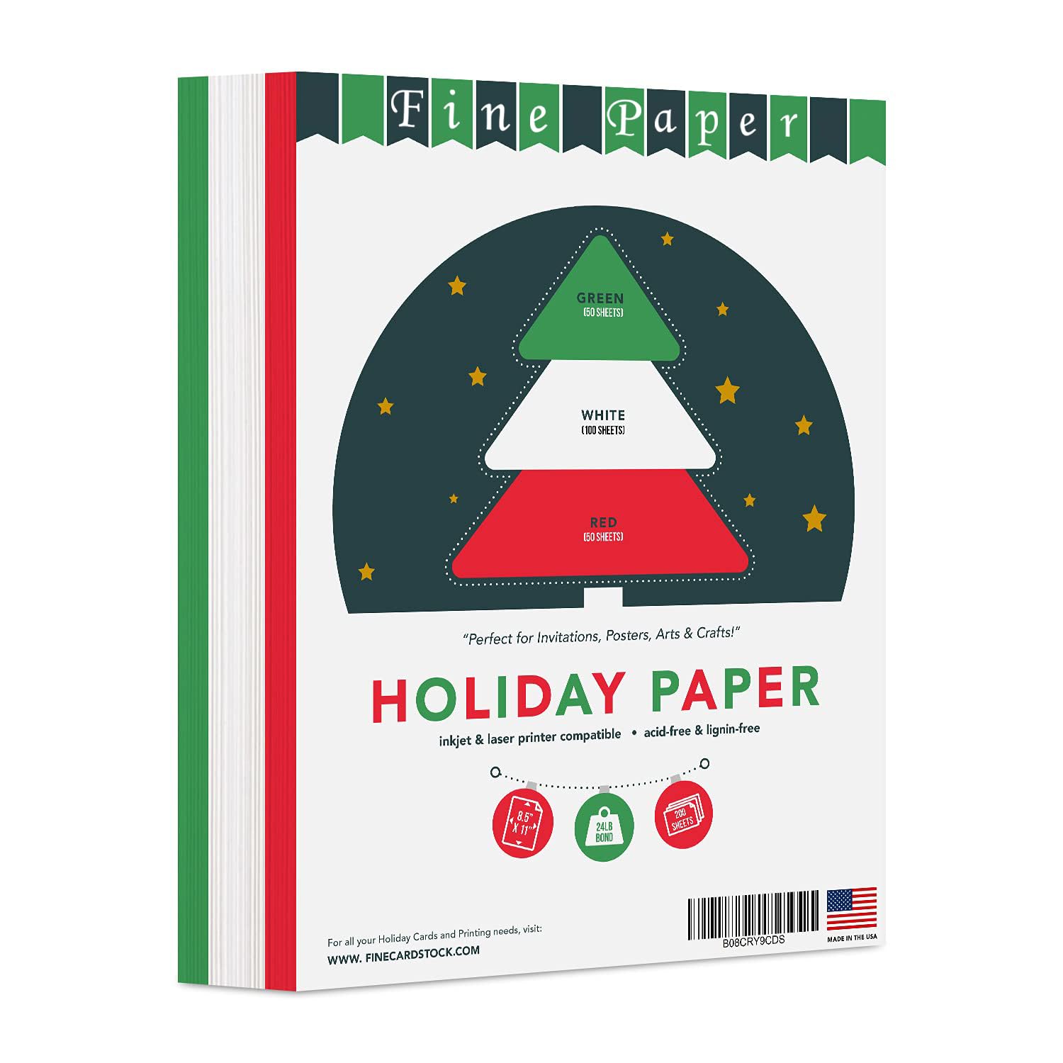 Holiday Colored Paper – Perfect for Christmas and New Year's Crafts, Party Invitations and Announcements | 24lb Bond, 60lb Text (90GSM) | 8.5 x 11” |