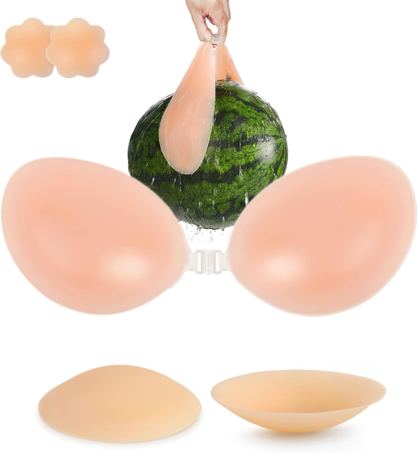 Sticky Bras Push Up Invisible Adhesive Bra, Reusable Silicone Backless Strapless Bra with Nipple Covers Style A-nude (Medium) B