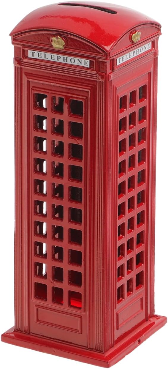 Toyvian British Vintage Telephone Booth Piggy Bank 7.08In High Capacity Coin Money Safe Box Kids Encourages Saving Habits