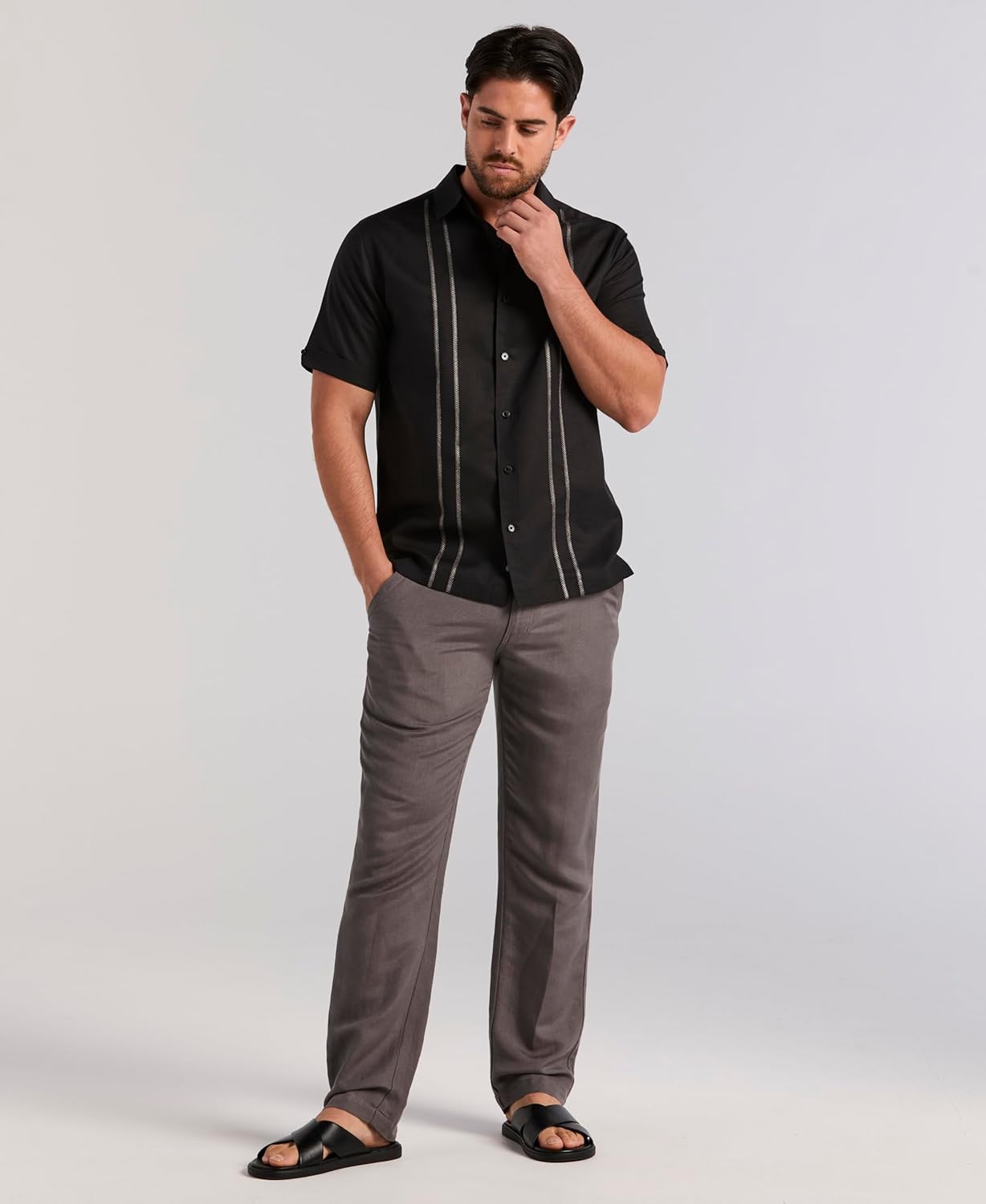 Cubavera Mens Embroidered Panel Short Sleeve Linen Blend Shirt - Image 5