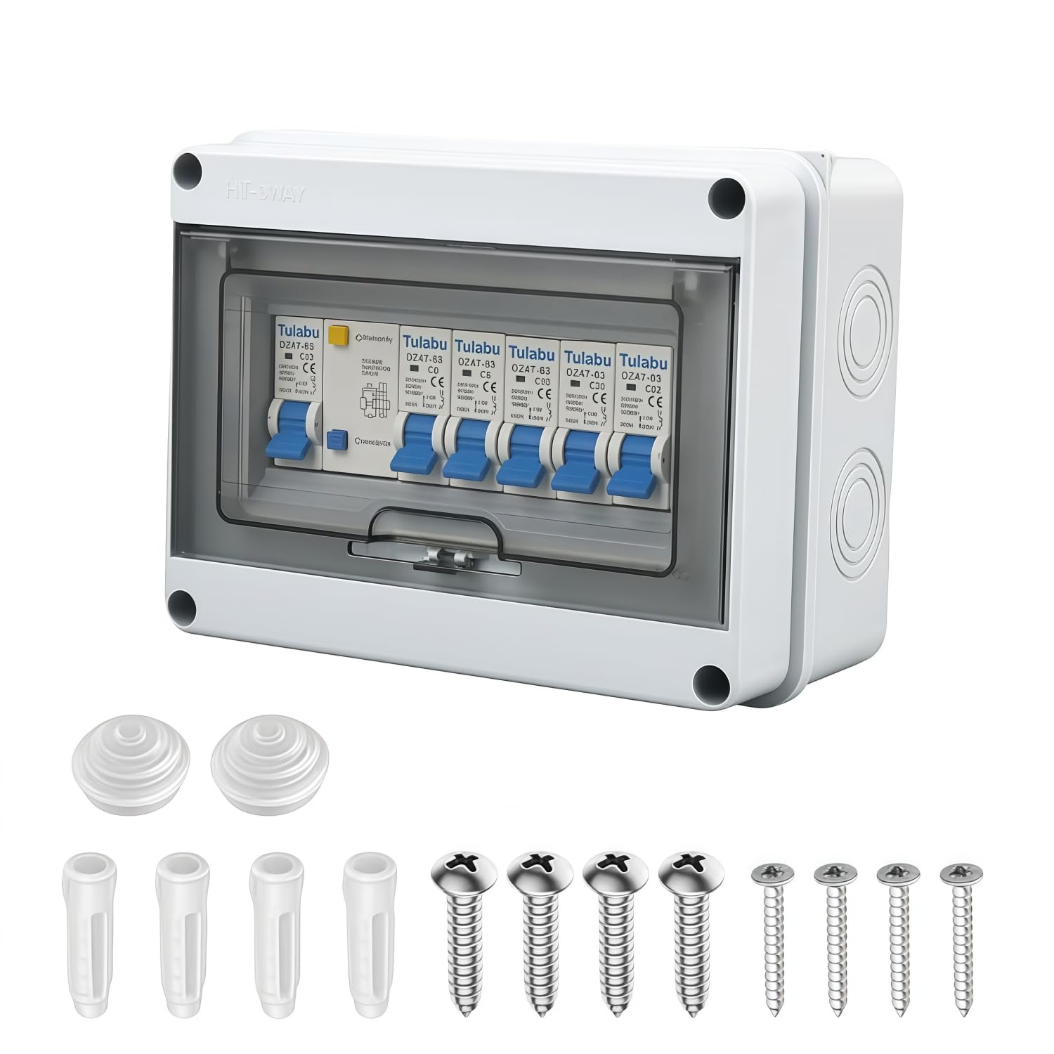 Garage Consumer Unit,5 Way Consumer Unit Circuit Breaker,63A 1P+N +6A+6A+10A+20A+32A,for Garage Workshop Caravan Outbuilding