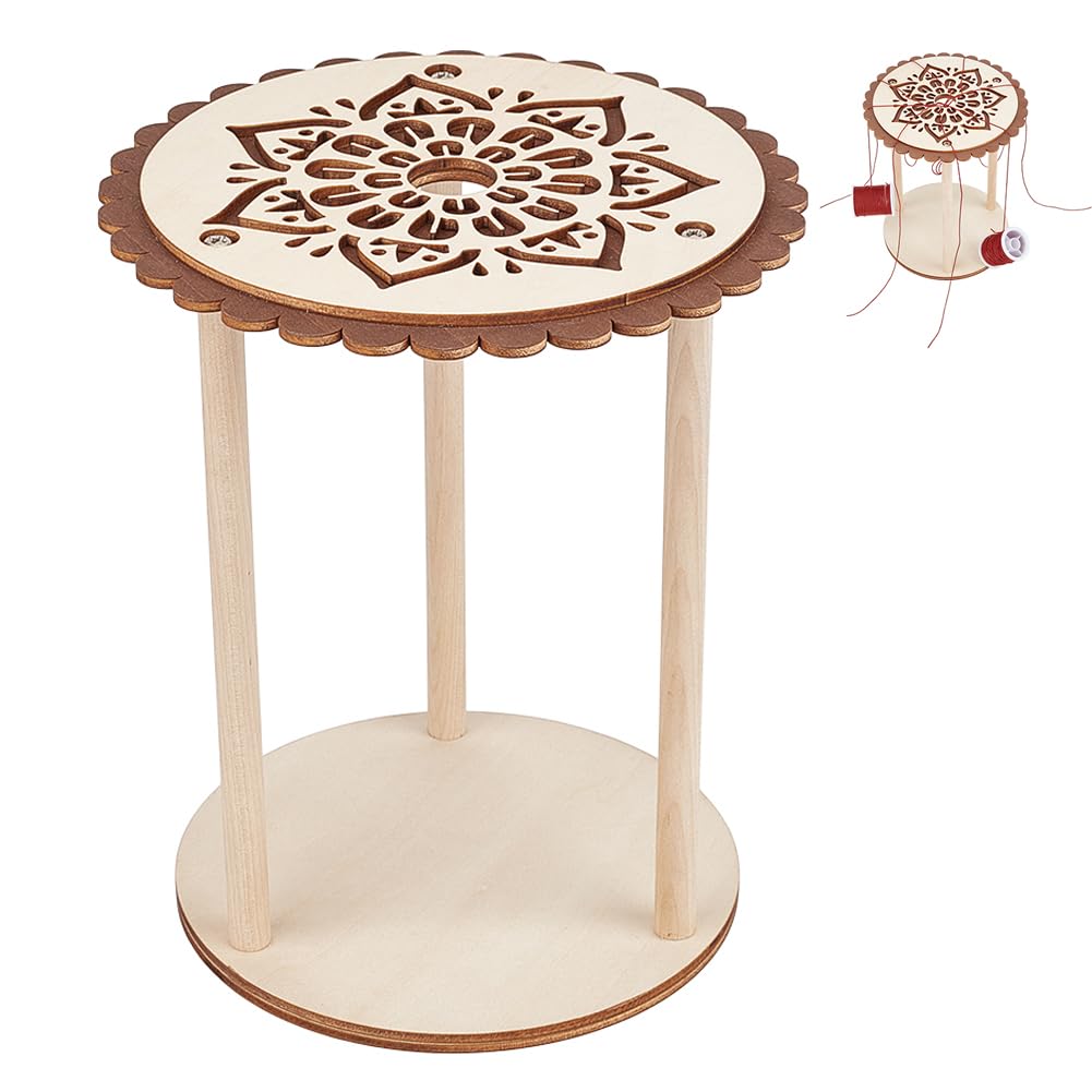 BENECREAT Wood Flower Pattern Kumihimo Disk, 6.3 Inch Round Bracelet Making Kit for Multicord Knitting, Bracelet Maker, 32 Slot Kumihimo Marudai Disk Kit for DIY Hand Rope