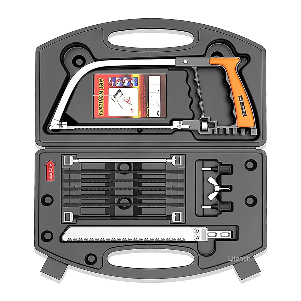 ULLOORD Hacksaw Frame Set Heavy Duty Handsaw 12-Inch Mini Hand Saw 8 Extra Blades Multi-Function for Metal Wood PVC Pipes
