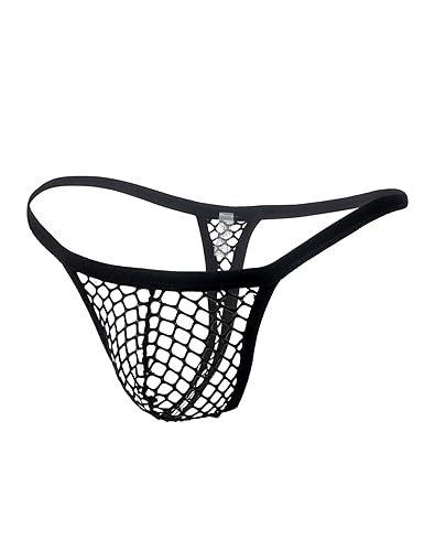 comeondear Men's String Tanga Net Briefs Sexy Underwear Plus Sizes Lingerie Mesh Underpants Transparent Thong T-Back Underpants Elasticity G-String Low Rise Panties Breathable - M - Black