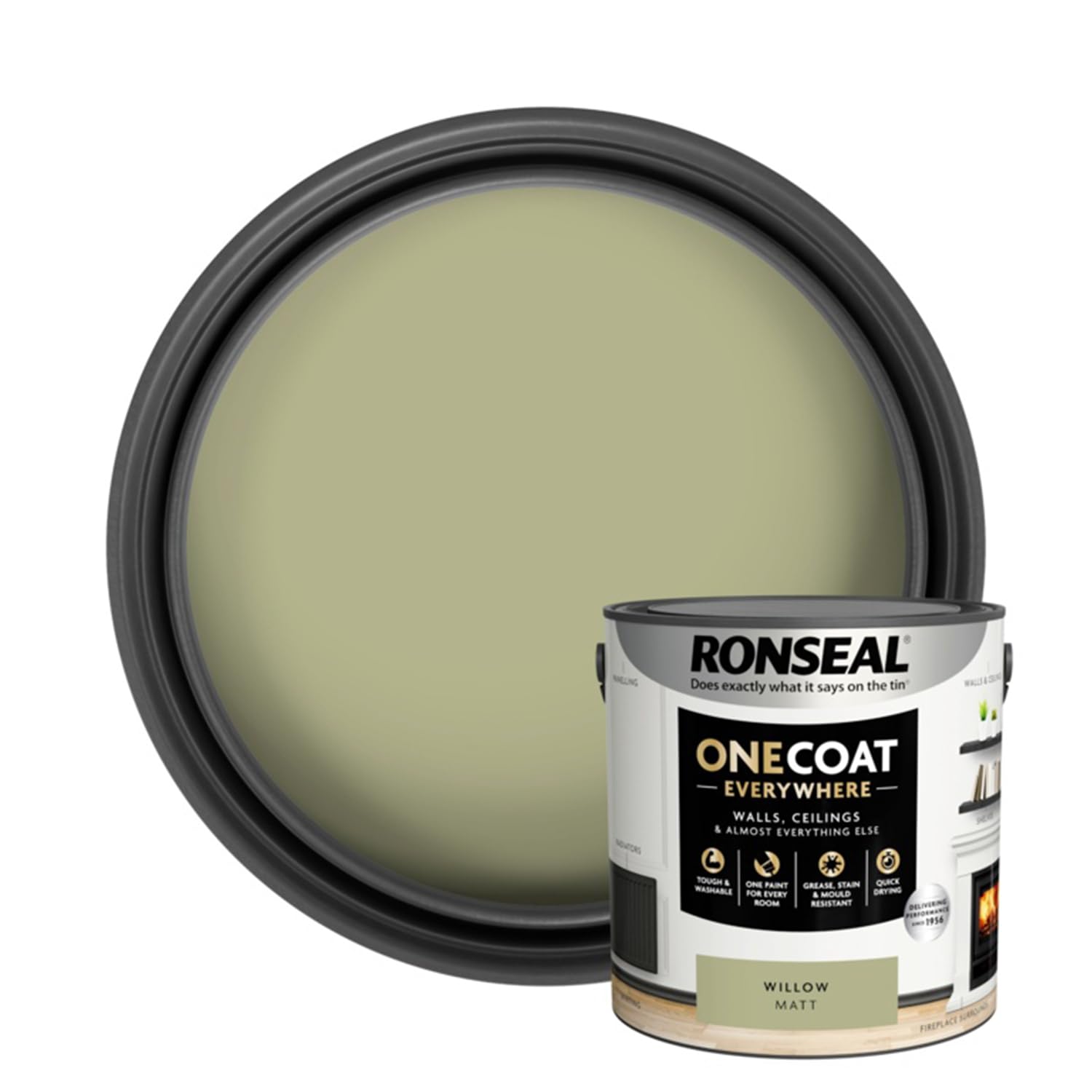 SAVING HUB Wall & Ceiling Paint - 2.5L One Coat Everywhere Matt Paints - Tough & Washable Walls Paint Matt - Quick Drying Matt Paints for Ceiling - Grease, Stain & Mould Resistant (Willow)