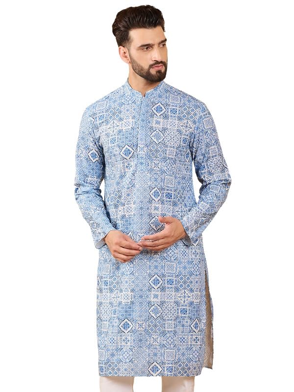 Ethnic Bay Men's Geometric Embroidered Long Straight Kurta | Men's Kurta | Embroidered Chikankari Kurta for Men | Straight Fit Kurta for Men-image-47