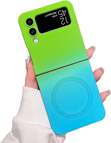 Funda magnética para Samsung Galaxy Z Flip 4 compatible con MagSafe color neón degradado, protector de lente de cámara integrado, suave al tacto,