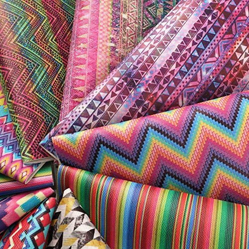 David Accessories Striped Plaid Geometry Pattern Printed Faux Leather Sheet Synthetic Leather Fabric 10 Pcs 7.7" X 12.9" (20 Cm X 33 Cm) For Diy Earring Bows Making (Geometry Pattern A) #TOP3