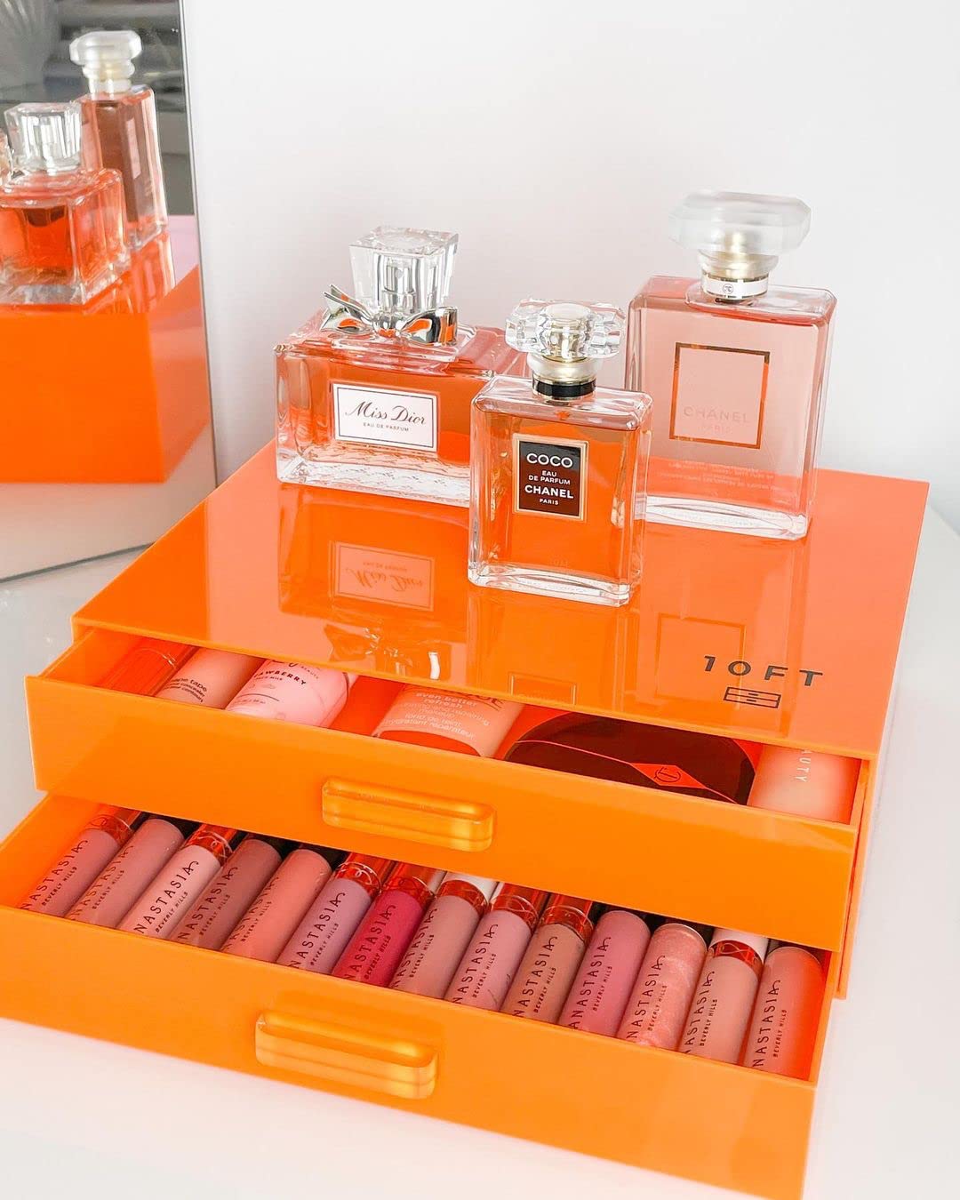 Organiseur De Maquillage Avec 2 Tiroirs - Rangement Cosmétiques, Soins, Parfums, Blanc, Pour Coiffeuse