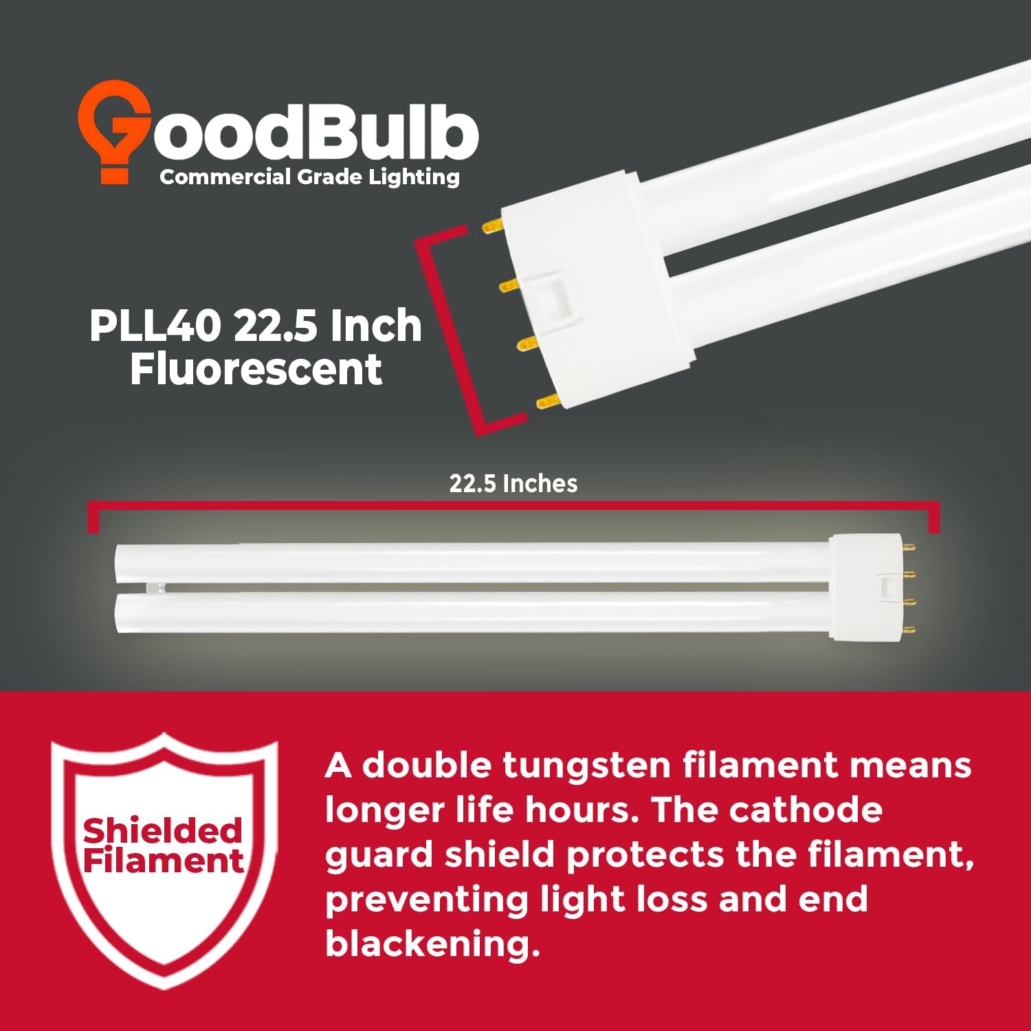 GoodBulb PLL40/835 40W 22.5" Twin Tube Compact Fluorescent Light Bulb 4-pin 2G11 Base 3500K Neutral White 2800 Lumen 12000 Hour Long Life Biax Pack of 10