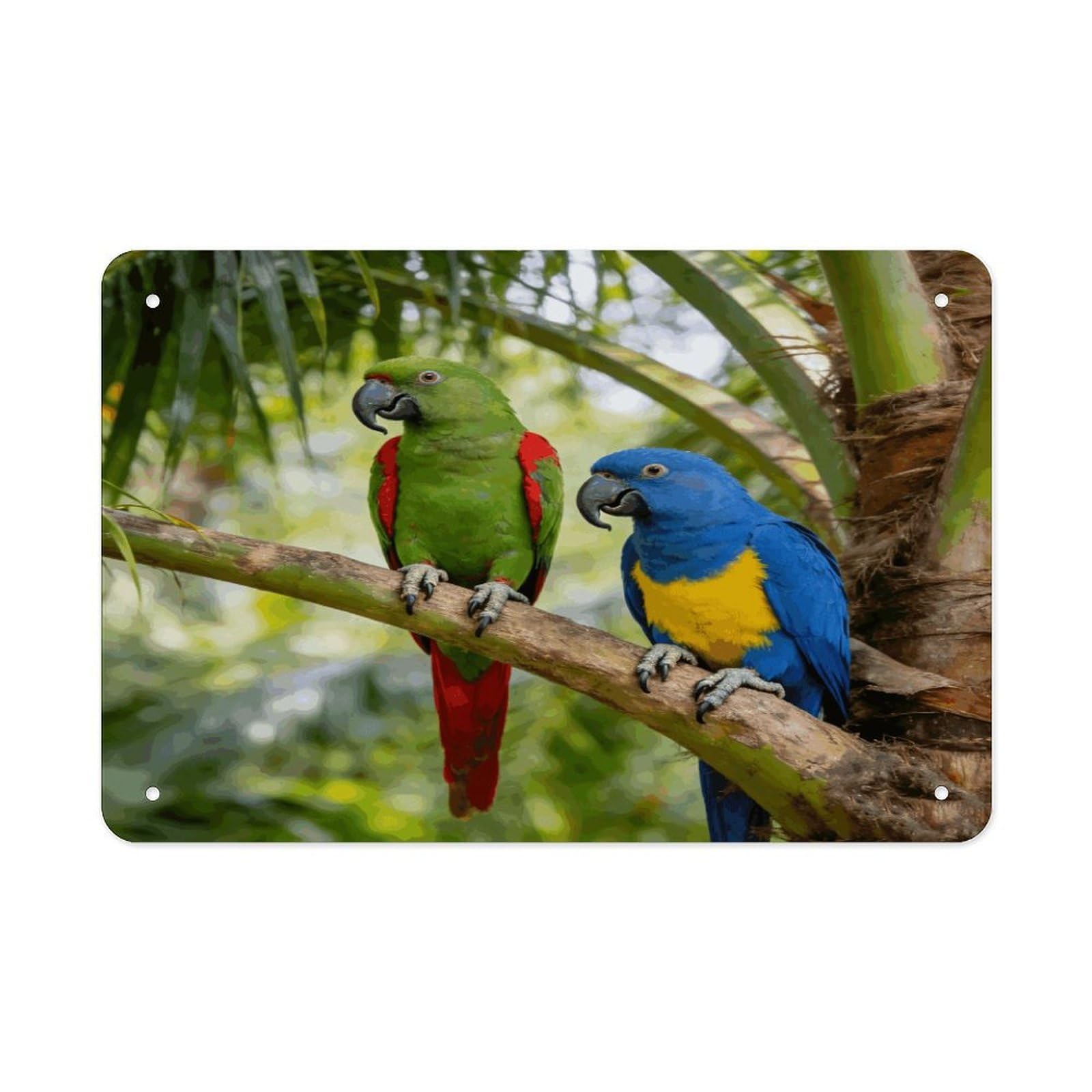 Fodpand Style Rainforest Double Parrot Wall Art Metal Tin Signs Bar Metal Tin Sign Wall Decor For Home Living Room Bedroom Toilet Hotel Halloween Decor Gifts 7.9X 11.8 Inch