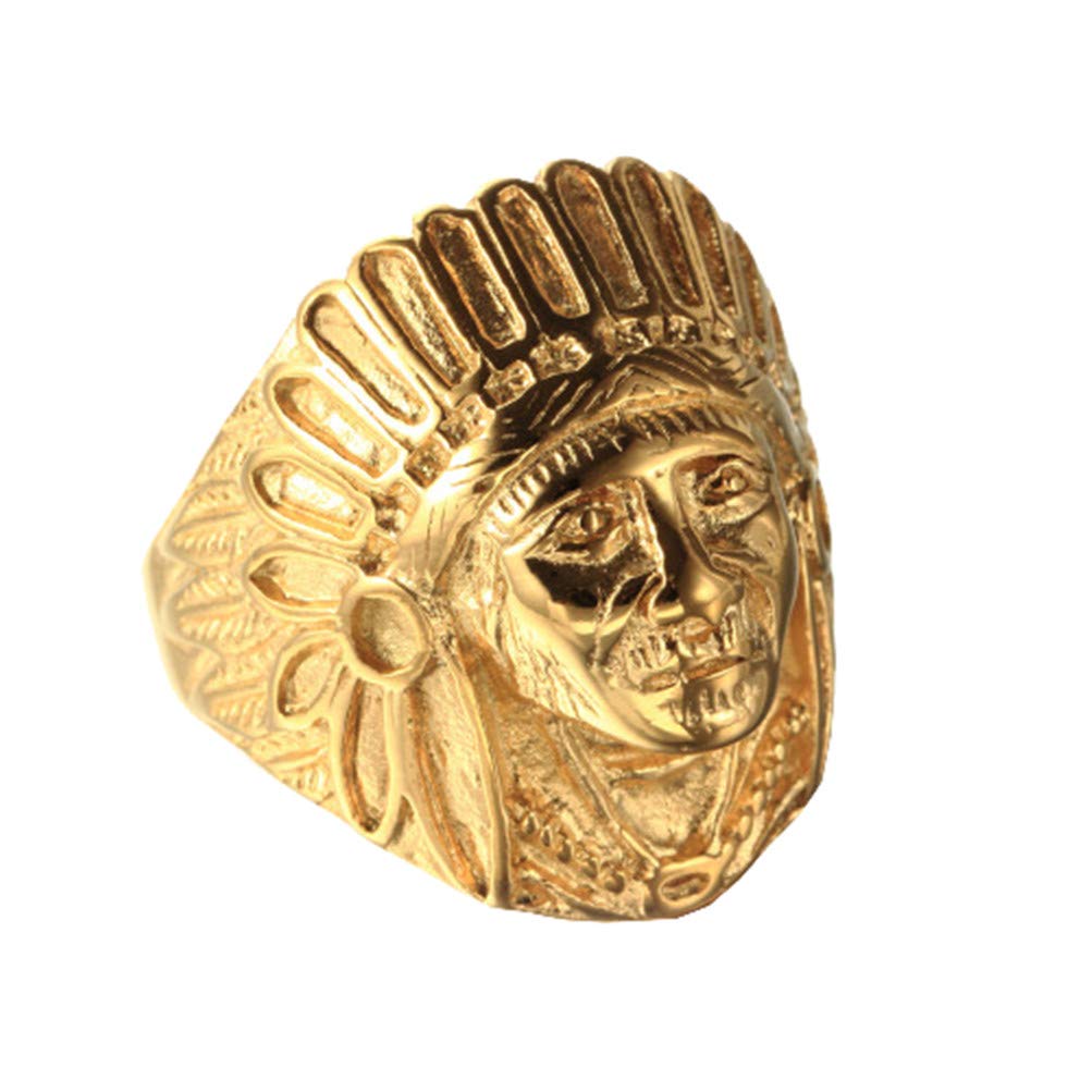 OakkyMen's 316L Stainless Steel Native American Indian Chief Headdresses Skull Biker Ring Punk