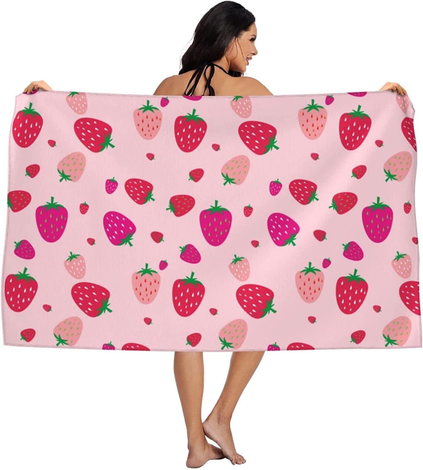 Strawberry Beach Towel, Beach Towels Oversized Microfiber Fruit Pink Beach Towel 32x62 inch, for Adults Kids Quick Dry Sand Free Lightweight Soft Pool