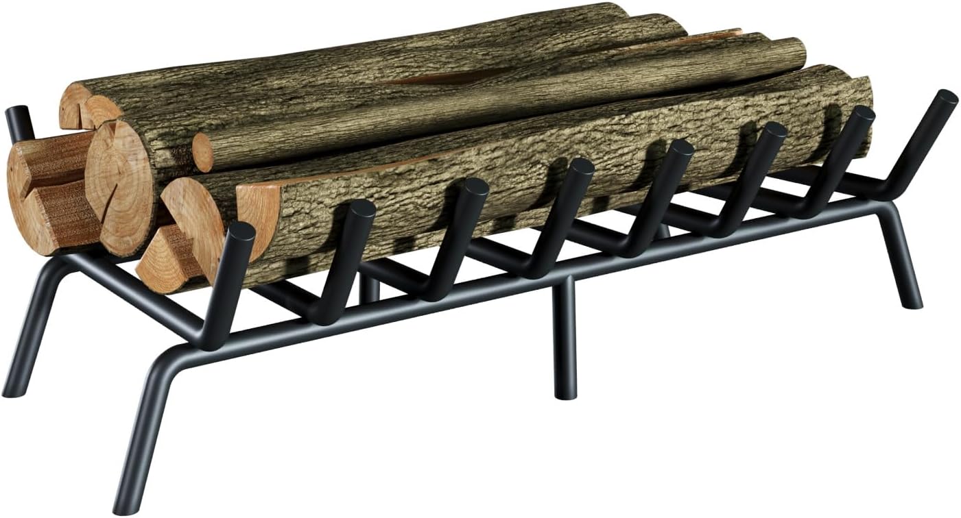24-Inch Fireplace Grate, Heavy Duty 7-Bar Log Rack Holder Made of Solid Round Steel for Indoor/Outdoor Fire Pits, Wood Stoves & Kindling Tools