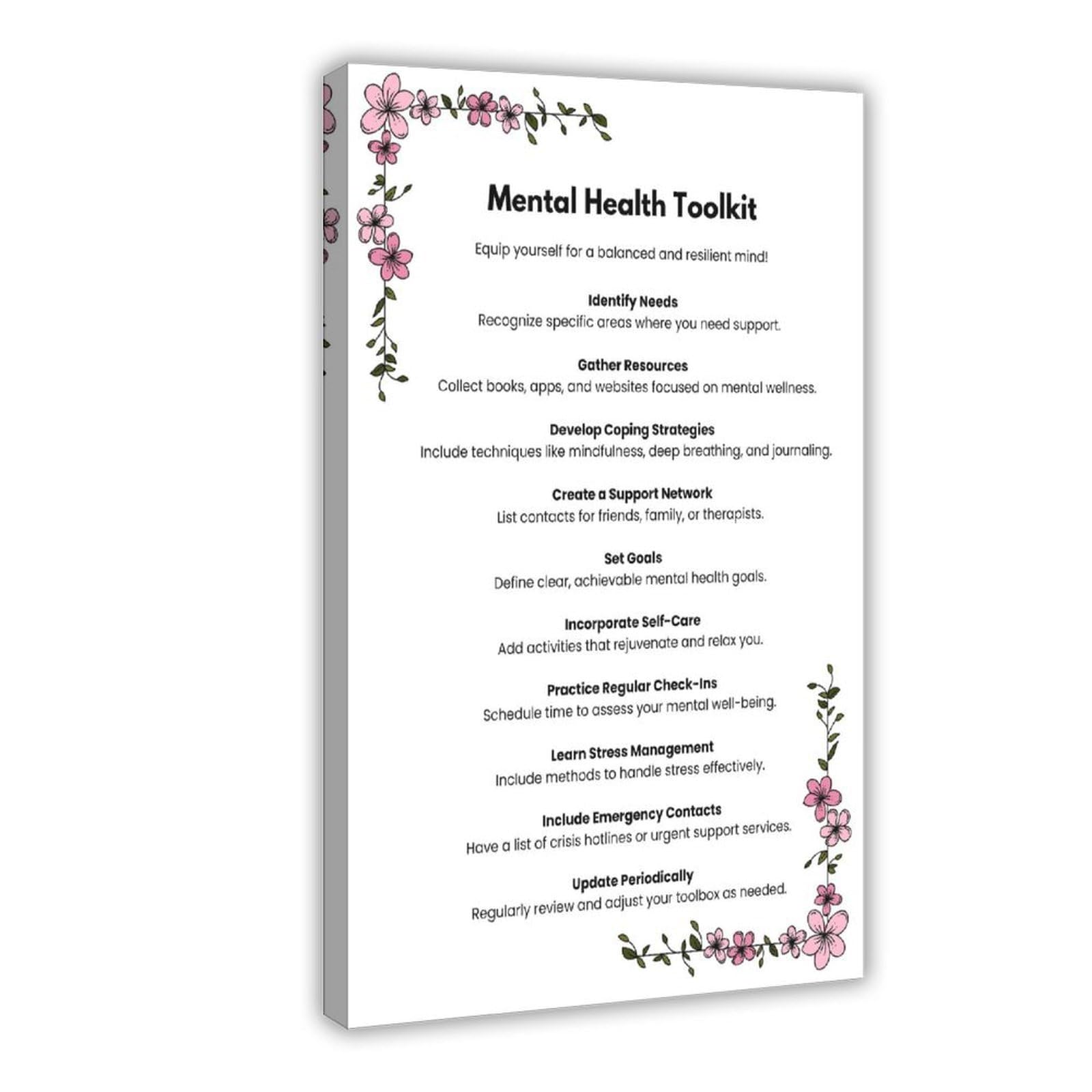 GJtyRFH Mental Health Toolkit Equip Yourself for A Balanced & Resilient Mind Canvas Art Wall Decor Posters Home Bar Restaurant Garage Cafe Logo Gift 16" L X 24" W