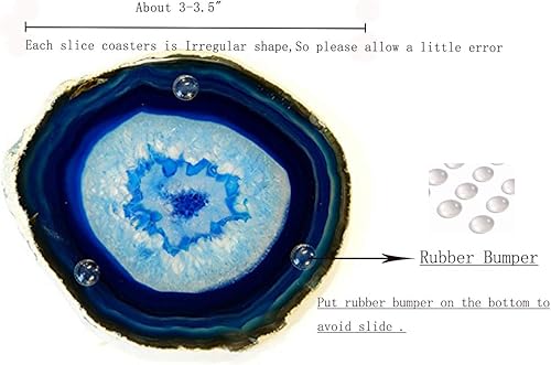 Miniatura 3 de JIC Gem Juego de 4 posavasos de ágata de tamaño pequeño teñido de 3-3.5 pulgadas, juego de 4 posavasos de piedra de geoda natural pulida con