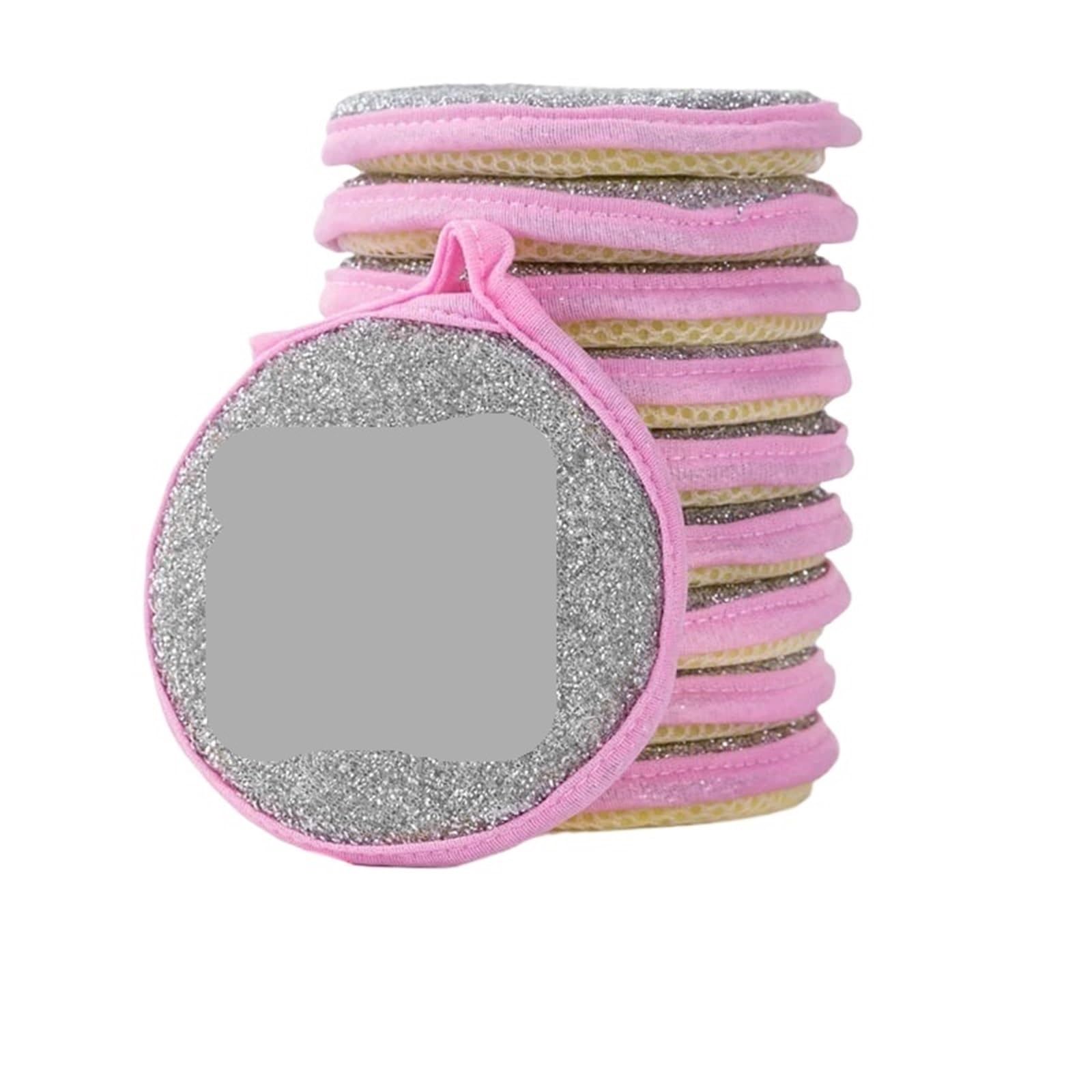 Scourers 5/10PCS Double sided Kitchen Sponge Scrubber Cleaning Pads Dishwashing Tools For Sink Pots Pans(10Pcs Pink)