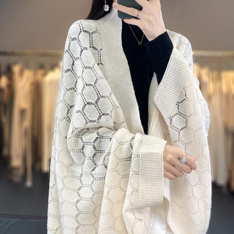 Scialle Donna Elegante,Poncho Di Lana Da Donna Scialli Oversize Cardigan Aperti Sul Davanti Maglione Elegante Scialle All'Uncinetto Cavo Mantello Morbido E Caldo Sciarpa In Cashmere Con M