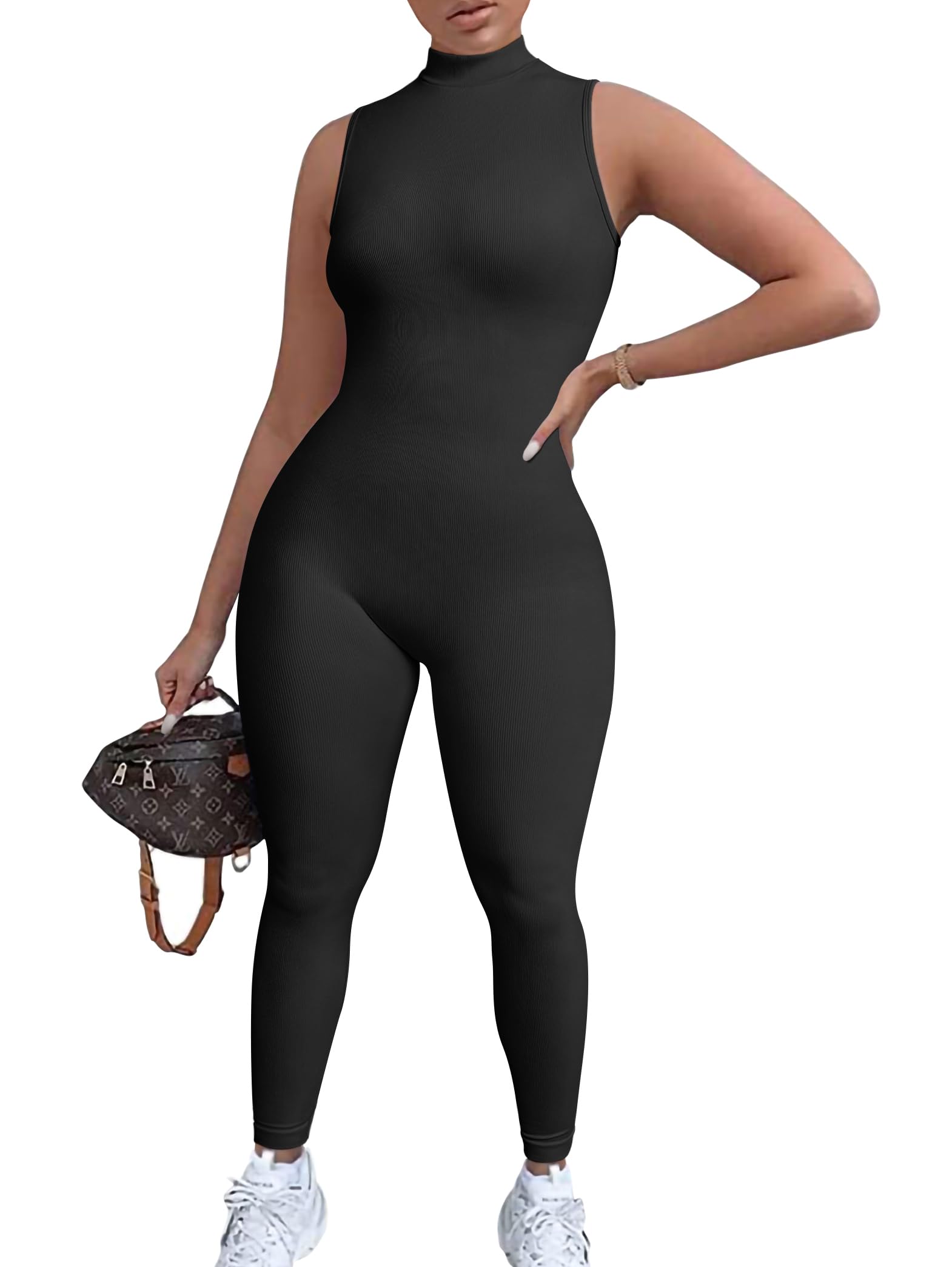 TOB Women Yoga Jumpsuits Workout Ribbed Sleeveless Sport Jumpsuits