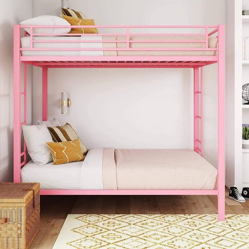 AUXILIARY Metal Bunk Bed for Adults and Kids | Sturdy Steel Frame with Guard Rails | Removable Ladder & Space-Saving Design | Pink | Sigma-image-1