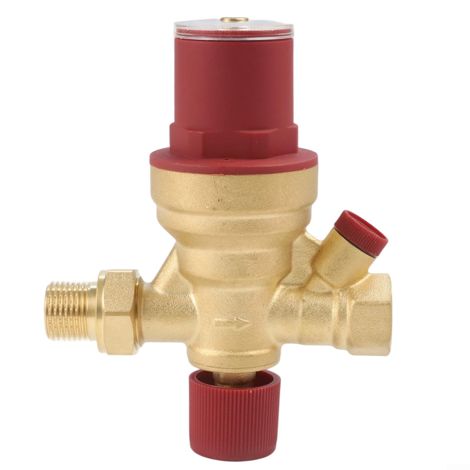 Valvola di riduzione automatica della pressione dell'acqua in rame DN15 1/2" con regolatore regolabile, filtrazione integrata e prevenzione del riflusso per sistemi di riscaldamento e raffreddamento