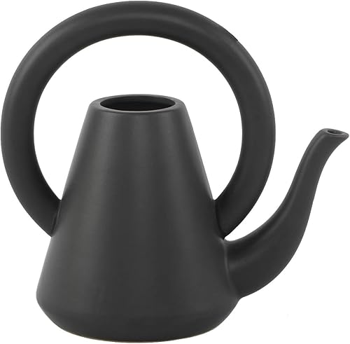 Flora Bunda Regadera de cerámica negra mate de 10 pulgadas para decoración interior casera