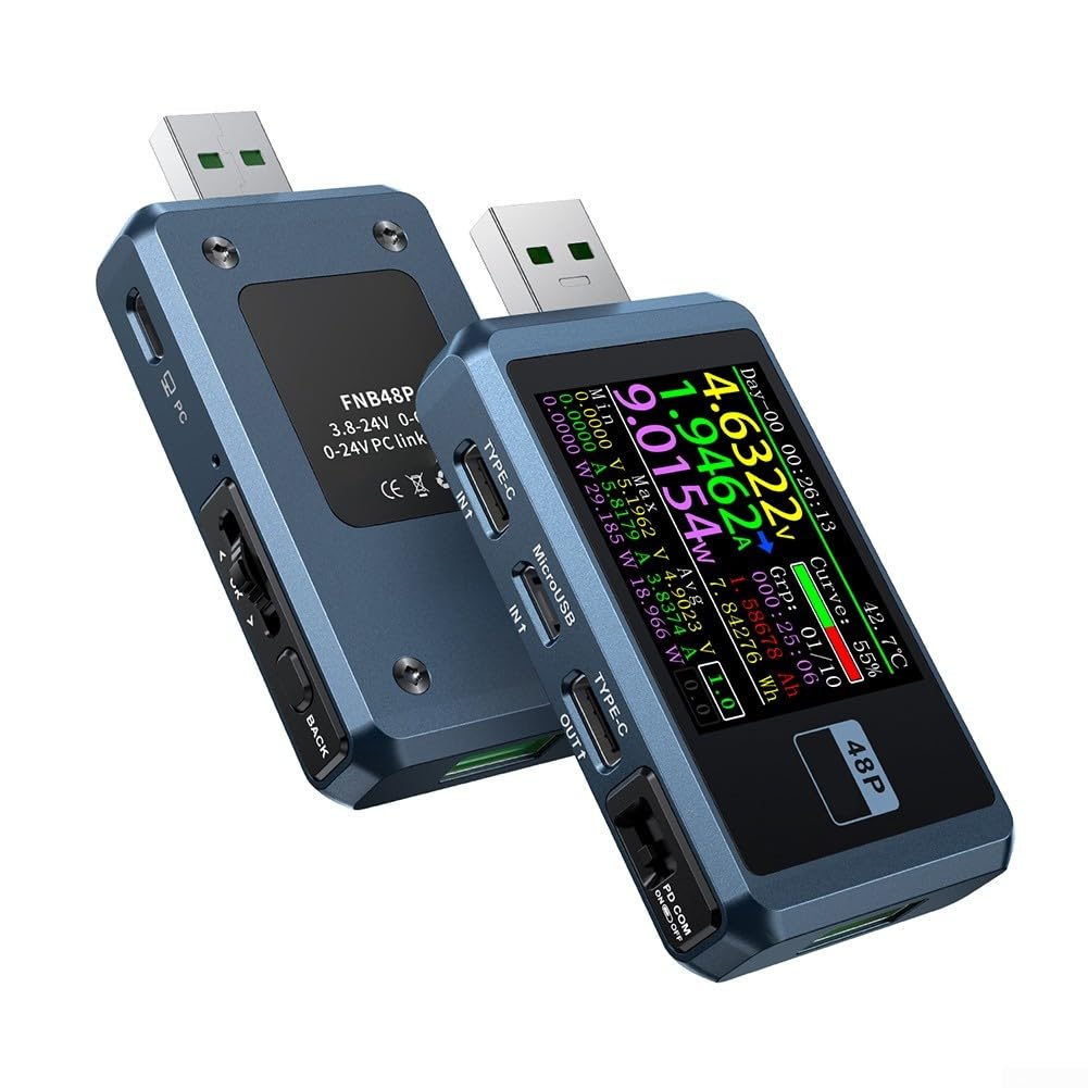 FNB48P USB Tester Voltmeter Amperemeter mit 1,44 Zoll TFT Display für PD für qc2.0 für qc3.0 FCP AFC Schnellladung Trigger Erkennung für e-marker Lesen und präzise Spannung Strom Messung Type-C