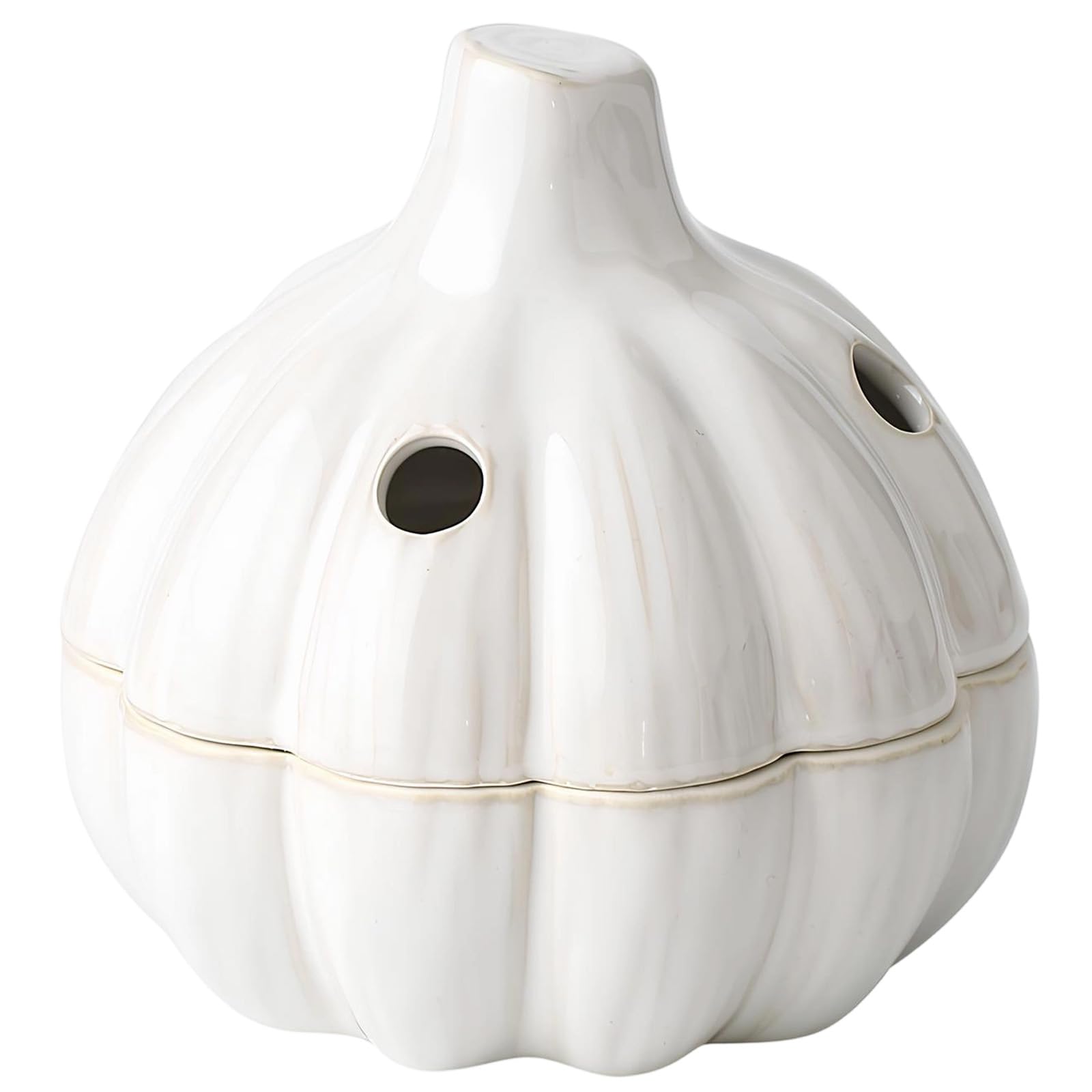 Packool Garlic Shaped Storage Jar Ceramic Garlic Keeper, 5x5 in with Vents, Off-White Food Storage Container for Garlic, Ginger, Onion, Countertop Garlic Jar Keeper with Lid, Farmhouse Decor