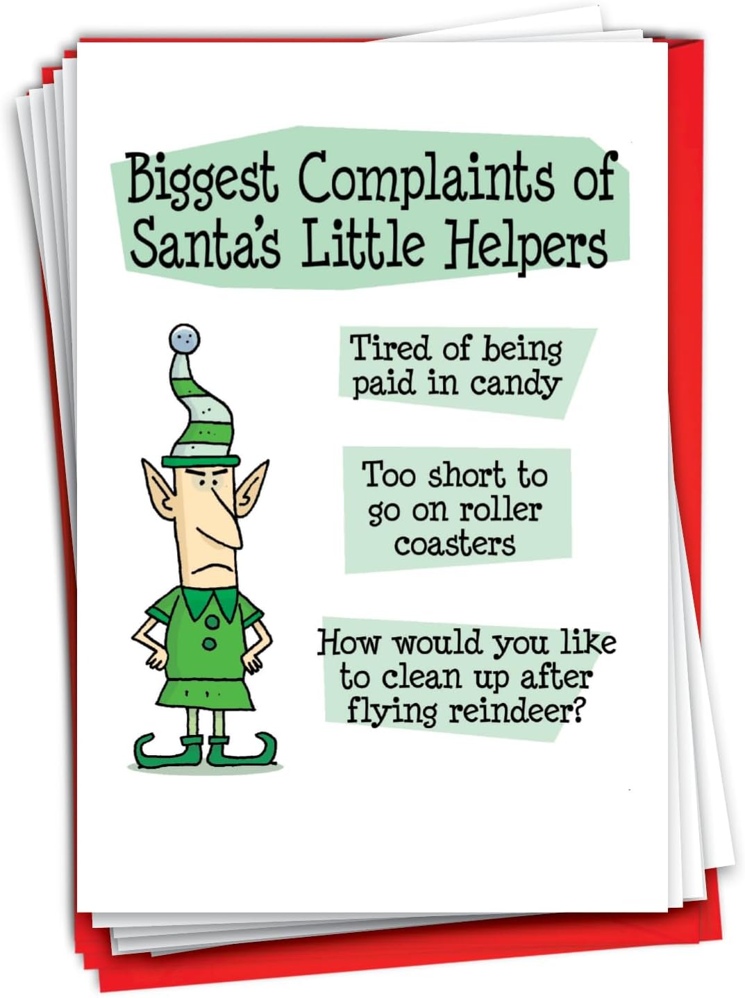 NobleWorks 12 Funny Christmas Cards w/5 x 7 Inch Envelopes (1 Design, 12 Each) - Elf Complaints C8767XSG-B12x1