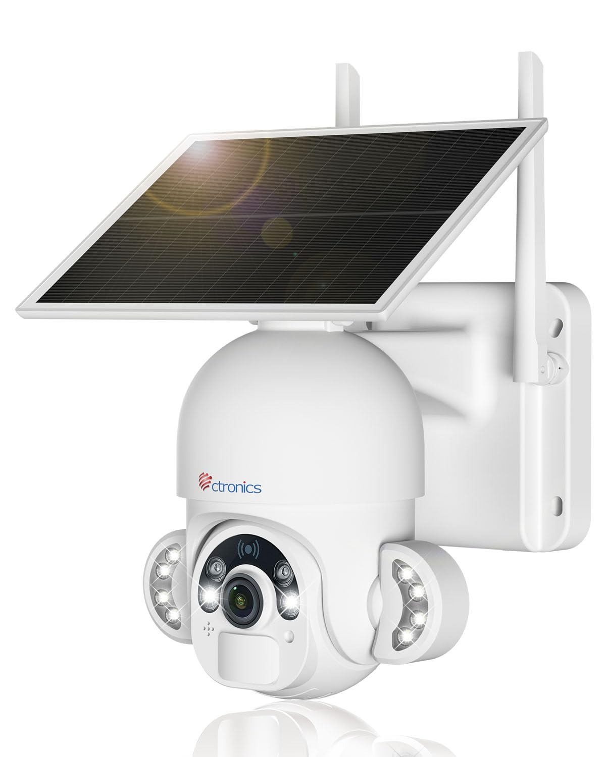 Ctronics Cámara Vigilancia Exterior con Panel Solar 6W, Cámara PTZ 3K 5MP | HD, Detección PIR y Humana, 10 Focos LED, Visión Nocturna en Color, Audio Bidireccional, FTP, Acceso Remoto por PC/Móvil
