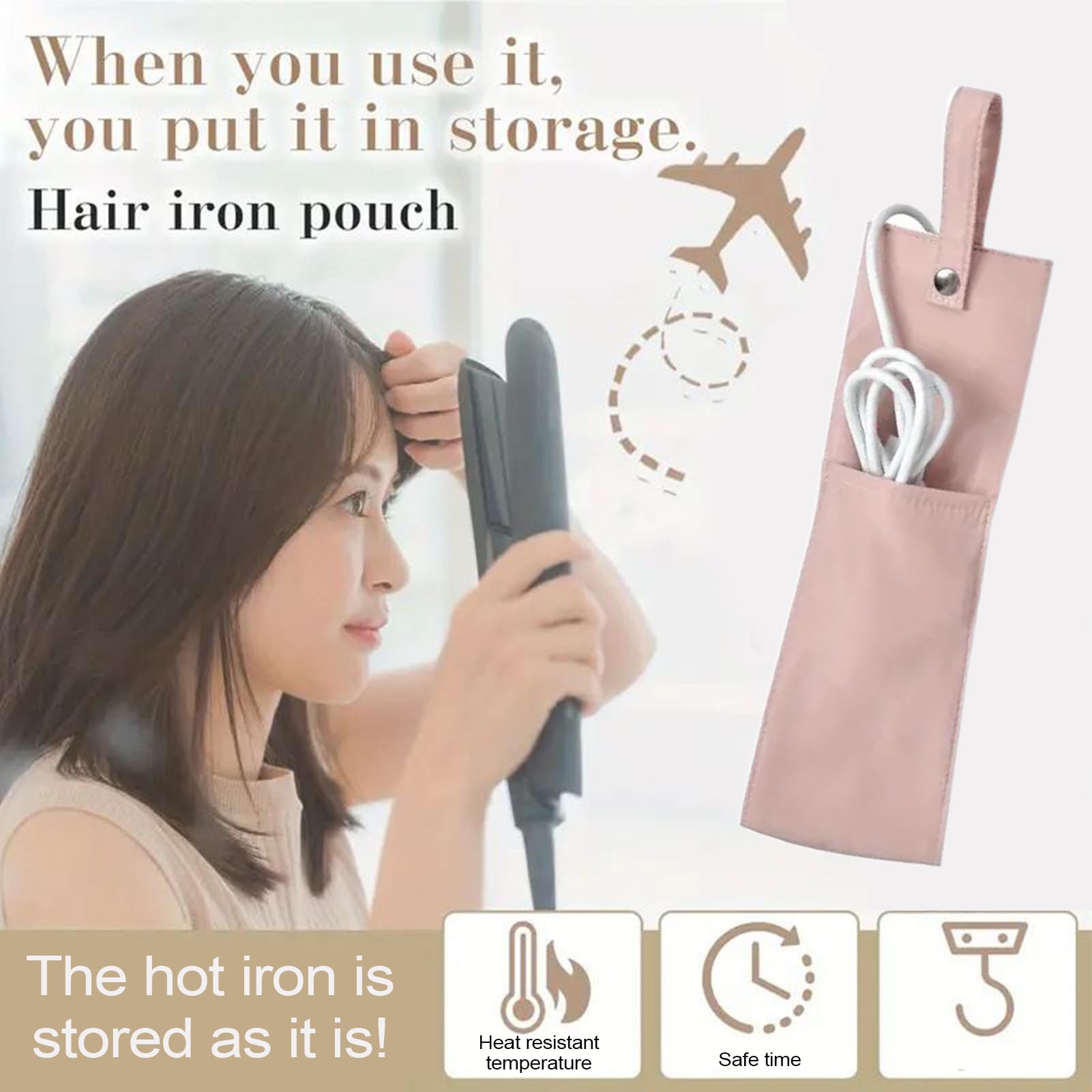 Bolsa de peluquería, Resistente al Calor, Organizador para planchas de Pelo, Resistente al Polvo y al Agua, para Viajes, Salones, baños y cosméticos, Rosa, Ver descripción, Ver descripción