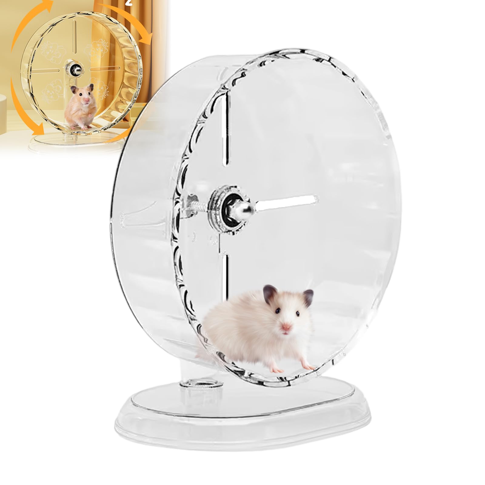Silent Hamster Wheel, 24 cm Hamster Exercise Wheel with Double Bearings, Height-adjustable Transparent Gerbil Wheel, Simulate Natural Running, for Dwarf Syrian Hamsters Gerbils Rats