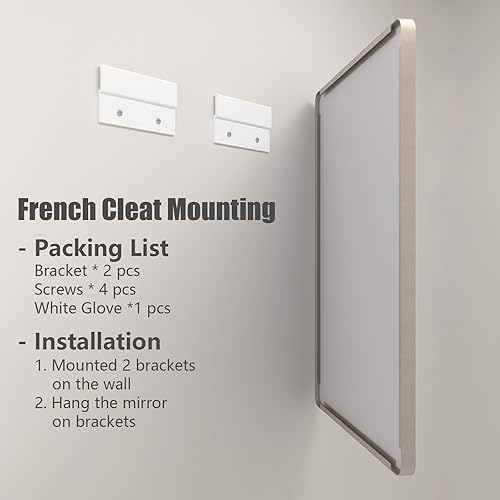Miniatura 5 de Espejo de baño plateado cepillado de 48 x 30 pulgadas para pared, espejo de tocador de baño con marco de metal plateado cepillado, espejo