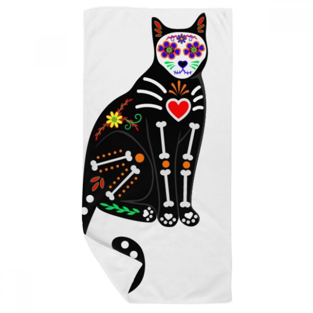Serviette de bain Chat Noir Halloween débarbouillette multicolore douce 35x70cm