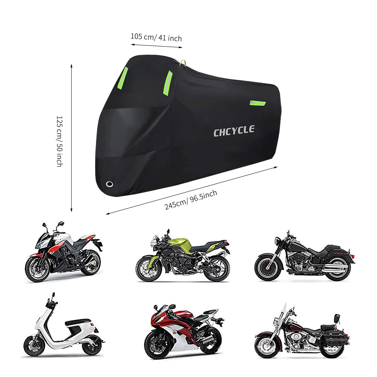 Housse de moto 300D robuste, étanche, toutes saisons, housse universelle pour cyclomoteur, extérieur avec trous de verrouillage et sac de rangement (noir, taille XXL)