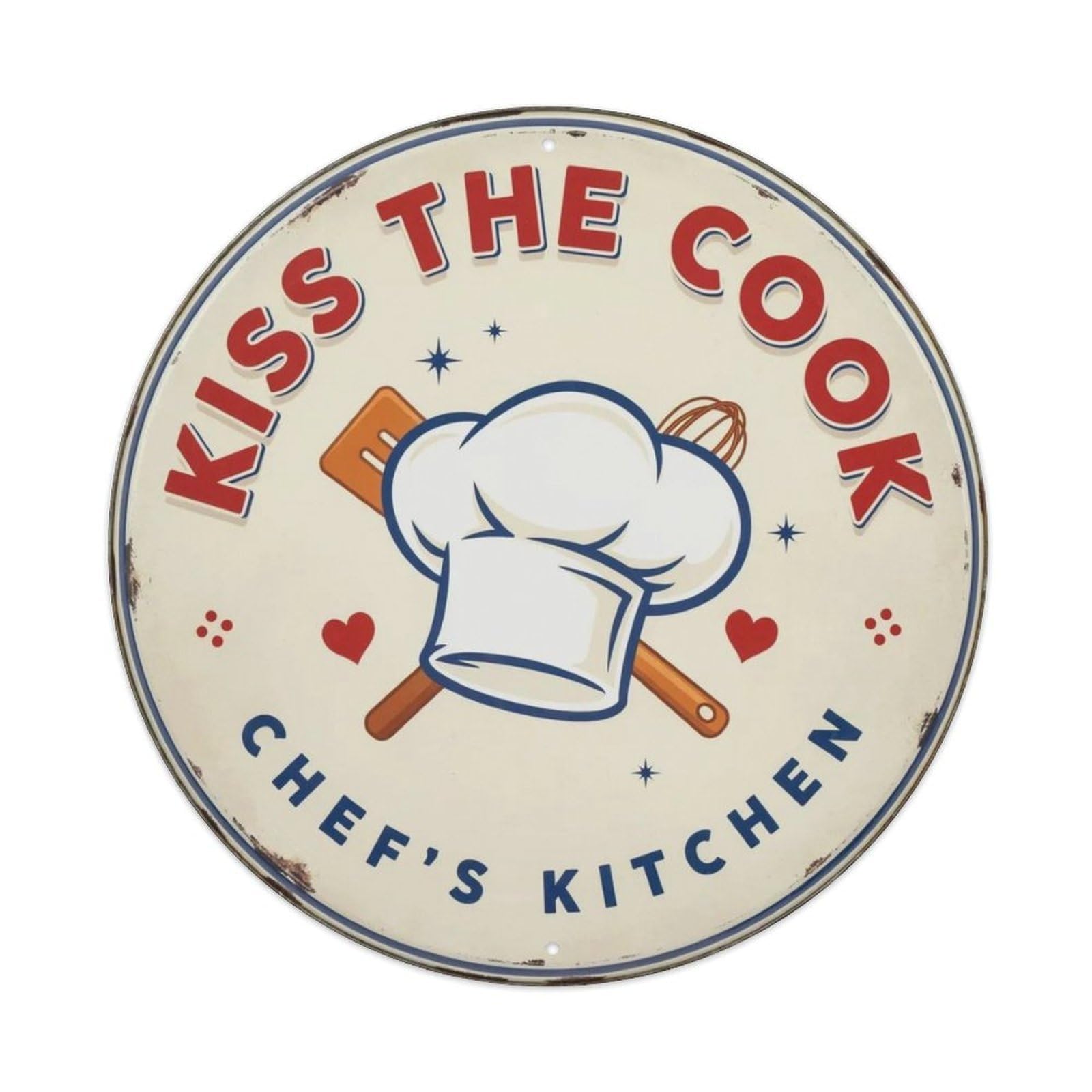 Kiss The Cook Funny Round Metal Tin Sign Plaque