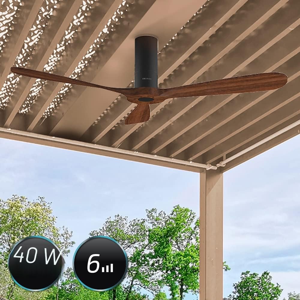 Cecotec Ventilatore da Soffitto con Telecomando e Wifi EnergySilence Aero 5500 Black Aqua Connected. 40 W, Diametro 52”, 3 Pale, Protezione IP44, Modalità inverno-estate, Timer