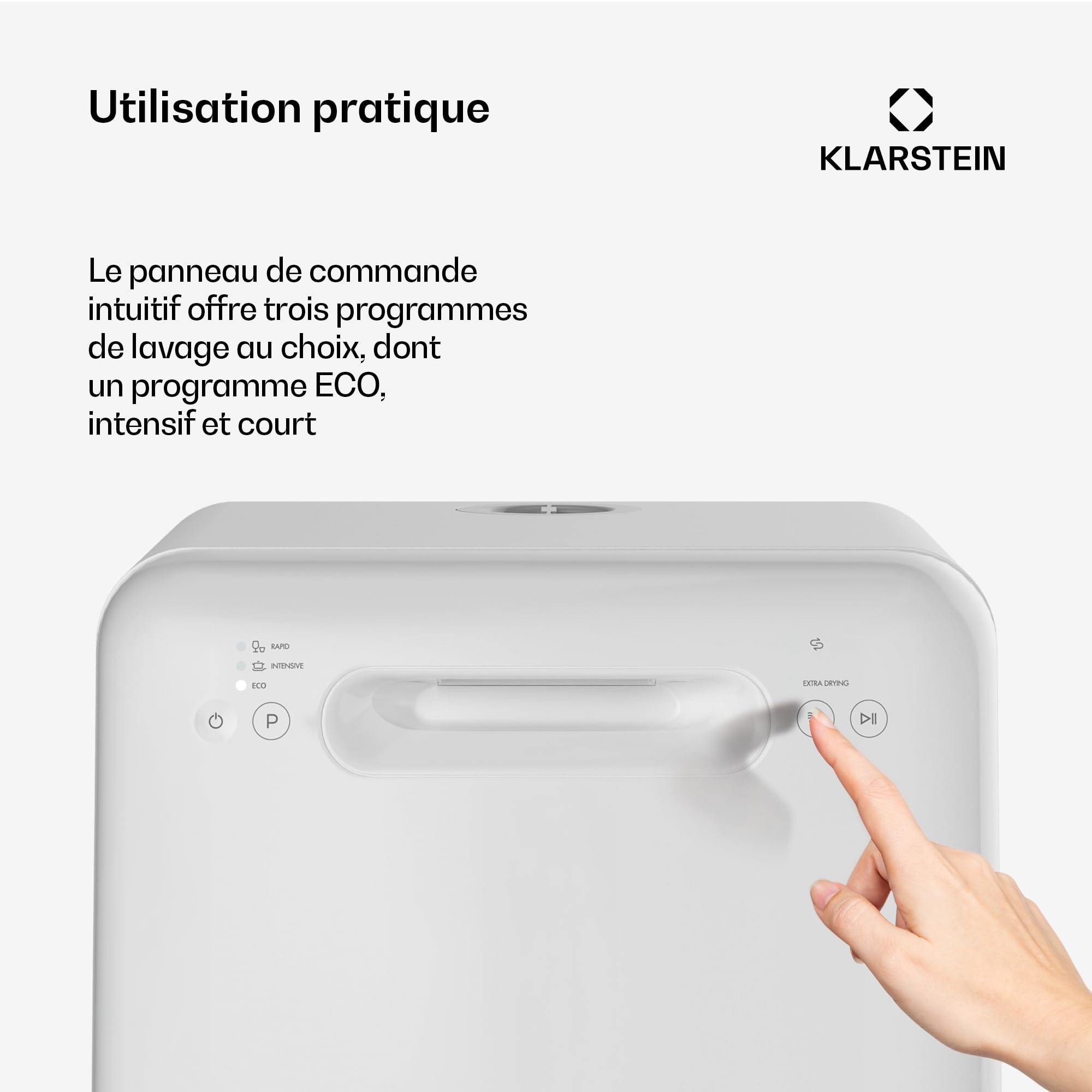 Klarstein Aquatica Mini Lave Vaisselle – Compact, Sans Arrivée d’Eau, 3 Programmes, 5L, 2 Couverts, Lave Vaisselle de Table Portable, Éco, Silencieux 58dB, Idéal Petit Espace