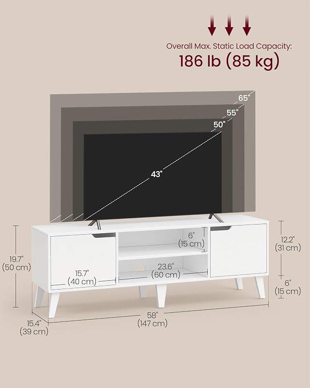 VASAGLE TV Stand for 65'' TV, Entertainment Center with Adjustable Shelf image 4