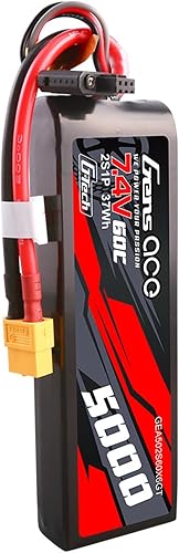 Miniatura 4 de Gens ace Paquete de baterías G-Tech Lipo de tamaño corto 5000mAh 2S1P 7.4V 60C con enchufe XT60 (2 piezas)